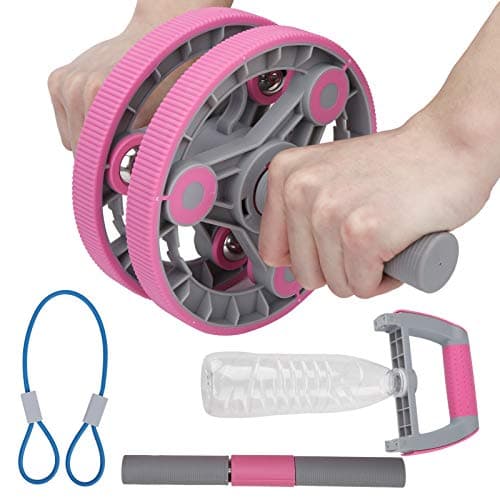 Multifunctional Abdominal Wheel Fitness Training Roller Set, Wireless Compact Gym Equipment with Lifting Handles, Direct Grip Handle and Latex Pull Strap for Home, Travel and Full (Pink) — view 2