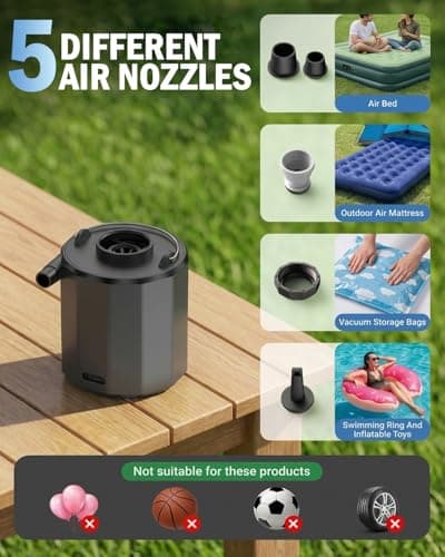 Airoieak Cordless Mini Electric Air Pump, Rechargeable Portable Inflatable Pump with LED Camping Light, Fast Inflation & Deflation for Airbeds, Pool Floats, Swim Rings and Outdoor Travel (Black) — view 3