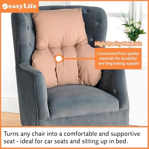Easylife NHS Back Support Cushion, Lumbar Support Cushion for Chair and Car, Corrects Posture and Treats Back Pain, H63cm x D30cm x W40-60cm, Cream — view 4