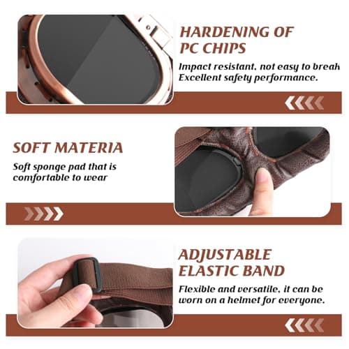 JUGCUT Vintage Racer Sports Helmet Sunglasses, Hiking Ski Goggles Eyewear for Cruiser, Scooter Steampunk Half Helmet Motorcycle Cruiser Scooter Goggles Men Women — view 3