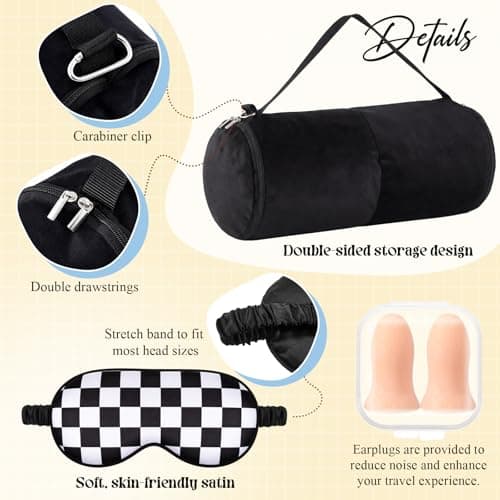 HunnmingRe 5 Pcs Travel Pillow Blanket Set, Airplane,Checkered,Black — view 5