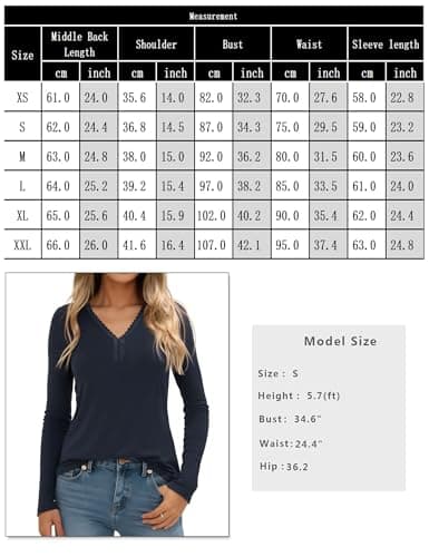 Crewhpo Womens Thermal Tops Cotton Long Sleeve Lace V Neck Base Layer Shirt — view 6