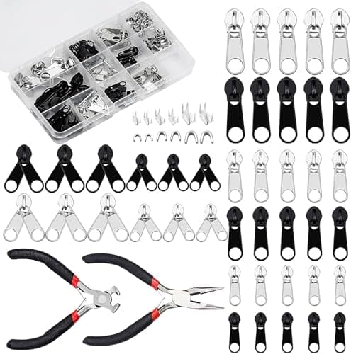 FEIGO Zip Repair Kit with Pliers, 171pcs Zipper Repair Set (#3#5#8), Heavy Duty Metal Zipper Sliders & Stops with Storage Box for Jackets, Bags, Luggage, Tents, Sewing DIY