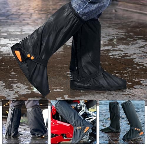 Habwea Waterproof Shoe Covers for Men Women Overshoes Non -Slip PVC Rain Boots Shoes Covers with Zipper Reflector Reusable for Rain Mud Snow Outdoor Sports Hiking Climbing Camping Travel,Black XL — view 5