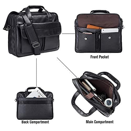 seyfocnia Mens Laptop Bag, PU Leather Messenger Bag Water Resistant Business Travel Briefcase, Work Computer Bag Satchel Bag for Men（17.3 Inch Brown） — view 6