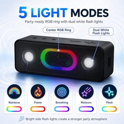 Ortizan Bluetooth Speaker, Speakers Wireless Bluetooth, 24-Hour Playtime, RGB Light, Louder Volume & Enhanced Bass, IPX6 Waterproof, TWS, AUX Input Built-In Mic for Home Outdoor Beach Travel Sport — view 2