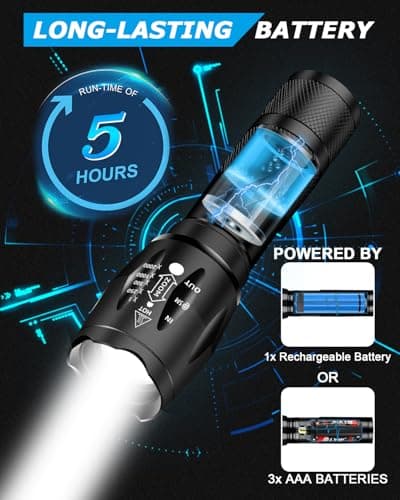 LED Torch Rechargeable Torch Super Bright 2000L Battery Powered Flashlight — view 4