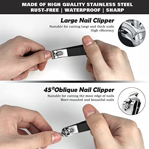 Manicure Set Nail Clippers Kit For Women&men 18 in 1 Professional Stainless Steel Pedicure Care Tools Kit Nail Cutter Set Scissors Grooming Kit With Black Leather Travel Zip Case(Black White) — view 4