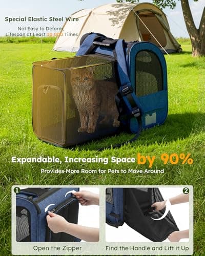 pecute Cat Backpack Expandable, Backpack for Cats & Small Dogs, Blue — view 3