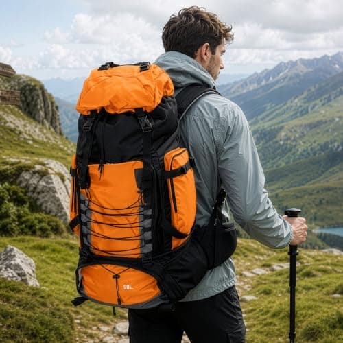 Waterproof Hiking Backpack Large Capacity Trekking Rucksack 90L Orange — view 3