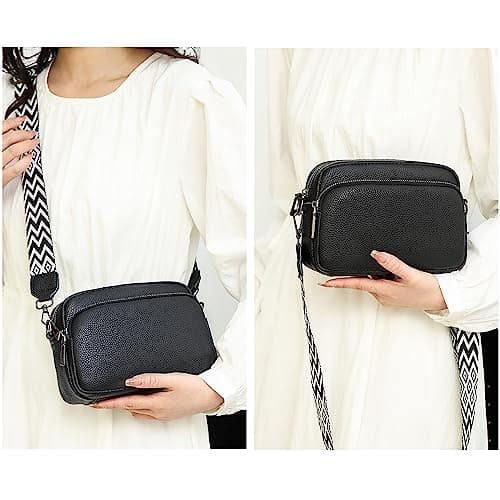 TIAASTAP Crossbody Bags for Women - Leather Handbags & Shoulder Bags with Adjustable Wide Strap Camera Cross Body Bag for Ladies Girls Travel Shopping Work (Black) — view 2
