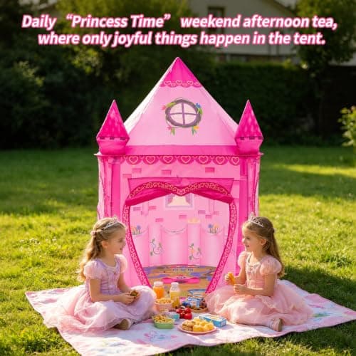 Princess Castle Play Tent for Kids, Girls' Pop-Up Play Tent, Indoor/Outdoor Foldable Pink Play Tent Fabulous Gift for Little Girls — view 5