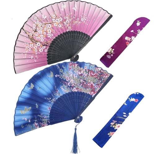Belegao 2PCS Folding Hand Fans with Pouch and Tassel Elegant Hand Fans