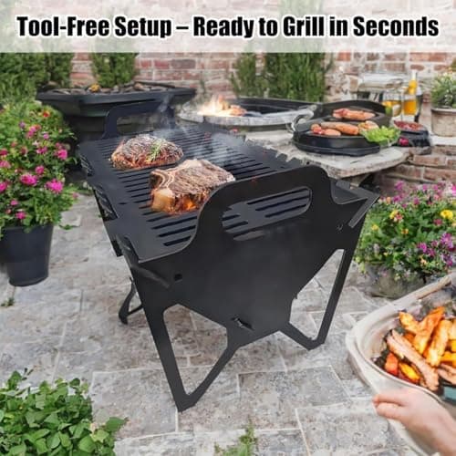 Slot Grill Portable BBQ, Collapsible BBQ Grills for Easy Storage Steel, Foldable Barbecue Tabletop Rack, Tool-Free Setup, Lightweight for Camping, Tailgating, Travel, Outdoor Cooking (High 25cm) — view 4