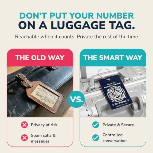 Smart Luggage Tags | Privacy QR Code Luggage Tag Keeps Personal info Private | Customizable Travel Suitcase Tags for Women Men | Use with GPS Bag Locator Tracking Tags, Air Tag for Android or iOS — view 2
