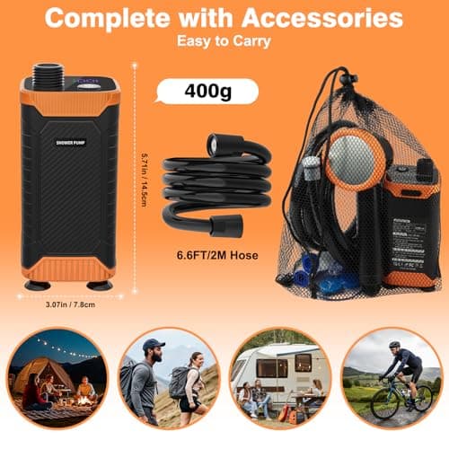 Heyeke Portable Camping Shower, 8000mAh Rechargeable Battery Pump — view 6