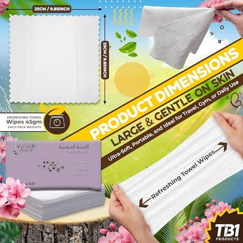 TB1 Products Luxury Towel Wipes 6 Pack – Cherry Blossom Scent – Large 25x25cm Disposable Towels – Individually Wrapped Soft Napkins for Face, Hands & Body – Hot or Cold Use for Travel & Events — view 3
