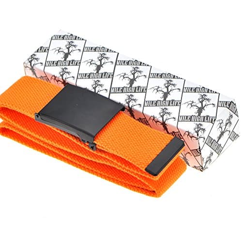 Mile High Life Cut To Fit Canvas Web Belt Size Up to 52" with Flip-Top Solid Black Military Buckle (Orange) — view 4
