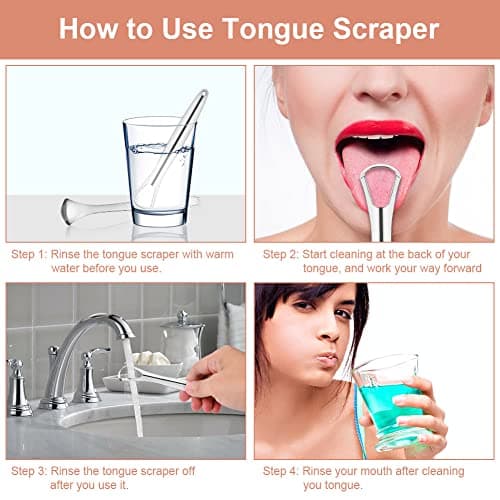 ACWOO Tongue Scraper, 3 Pack Stainless Steel Tongue Cleaners with Travel Case, Tongue Cleaner Tool for Oral Hygiene, Fresh Breath, and Reduce Bad Breath, Reusable Tongue Scrapers for Adults — view 4