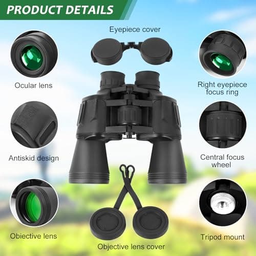 20x50 High Power Binoculars for Adults Bird Watching,Waterproof Binoculars Telescope with Clear Vision, BAK4 Prism, FMC Lens, Ideal Essenstials for Travel Camping Hiking Football Games Black — view 6