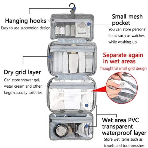Hanging Toiletry Bag for Women, Large Waterproof Wash Bag with Hook — view 3