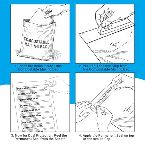 100x Eco-Friendly Mailing Bags Compostable Parcel Bags - Assorted Sizes (Small to Large) - Zero Waste Shipping Bags - Corn Starch Grey Postage Packaging for Vinted, eBay, Small Businesses — view 5