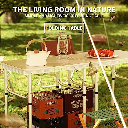 Qimu 60CM Low Camping Table Portable Folding Table Small Foldable Picnic Table with Carry Handle 2ft Adjustable Height Aluminum Lightweight Garden Table for Outdoor Indoor Camping Cooking BBQ Table — view 4