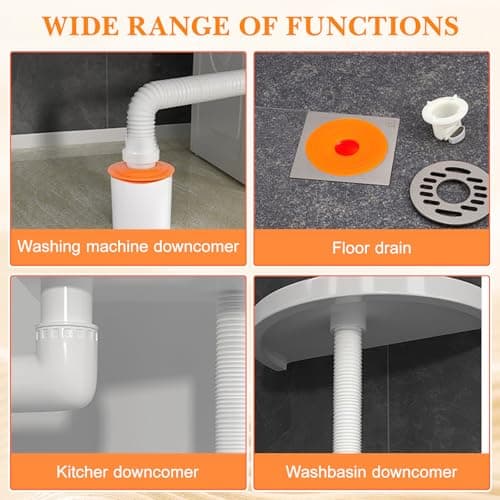 CVUTOVO Core Plug Anti-Odor Sink Drain Pipe Adapter for Bathroom Washing Machine Floor Drain Orange Silicone Resistant to Aging — view 3