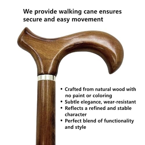 Gents Handcrafted Scorched Handle Wooden Derby Cane With Collar Walking Stick Mens Ladies - 95cm (37") (Natural) — view 2