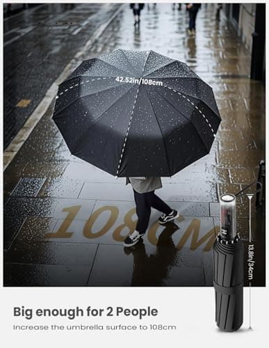MidingChai Compact Umbrella Windproof Strong,Large Automatic Folding Umbrella,UV Protection Umbrella,Mens&Women Suitable for Golf, Travel（black ） — view 6