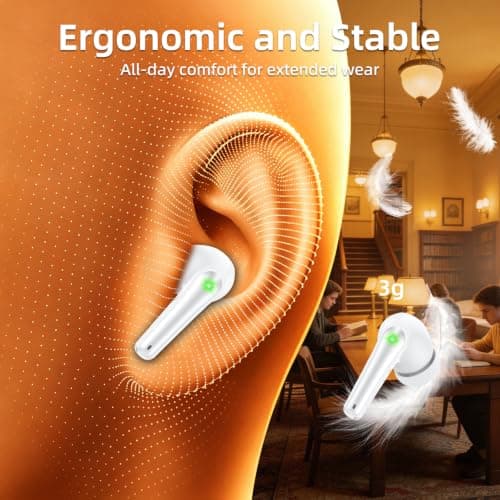 100H Bluetooth 6.0 Wireless Earbuds, Ear Buds 14.2mm Drivers with Big Bass Earphones, Air Pro 4 3 with ENC Noise Cancellation, 3g Lite In Ear Headphones, IP7 for iPhone Samsung Google Android, White — view 6