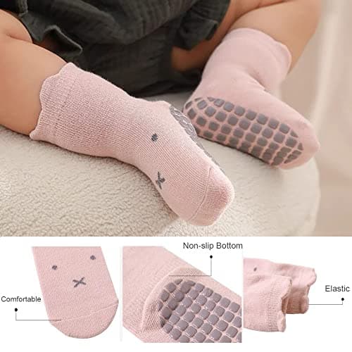 FedMois 5 Pairs Baby Kids Anti-slip Socks Cotton non skid Ankle Socks Animals, Multicolor, 1-3 Years — view 5