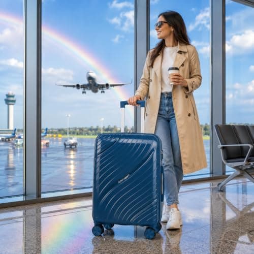Fly Kite Luggage Carry On Cabin Suitcase 55 x 38 x 22 cm, 20 inch - 100% Polypropylene Hard Shell Aluminium Trolley Handle Real TSA Secure Lock 3 Digit 360° Smooth Wheels Lightweight Teal Blue — view 3