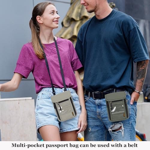 Passport Holder Travel Neck Wallet RFID Blocking Travel Document Bag Women and Men Anti-theft Multifunctional Phone Pouch for Passports Credit Cards Boarding Passes Business Cards (Light gray) — view 2