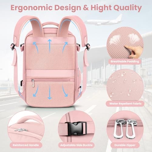 OTAHGK Cabin Bags 40×30×20 for Ryanair Underseat Carry-ons Travel Backpack Hand Luggage Bag Cabin Size 24L Flight Rucksack Casual Daypack School Office Backpack Fit 14 Inch Laptop-Pink — view 4