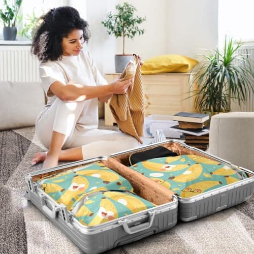 Bananas with Glasses on Teal 3 Set Packing Travel Organizer Reusable Storage Bags For Closets Space Saver Bag Office Storage & Organization — view 6