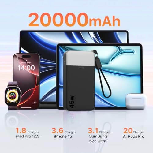 JUOVI Power Bank 45W 20000mAh Portable Charger with Detachable Cable — view 2