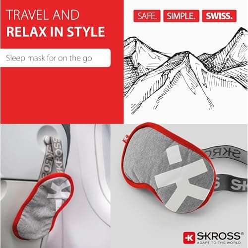 SKROSS Sleep & Comfort Bundle - Red. Travel Pillow and Sleep Mask Bundle, Travel Essentials Kit, Neck Support Cushion and Soft Eye Mask for Airplane, Train, Car Travel — view 3