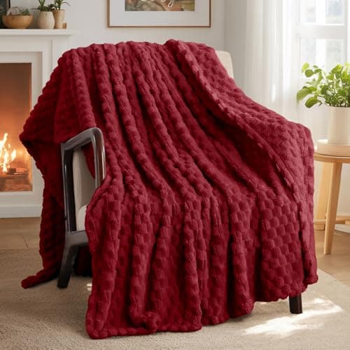 Aisbo Red Throws Blankets for Sofa - Single Fleece Fluffy Bed Throws for Sofas, Soft Warm Fuzzy Blanket for Couch, 130x150 cm — view 6