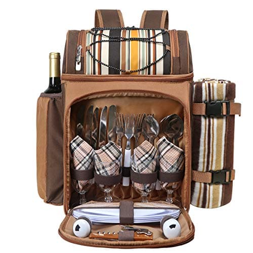 Hap Tim Picnic Basket Backpack for 4 Person with Insulated Leakproof Cooler Bag, Wine Holder, Fleece Blanket, Cutlery Set,Perfect for Beach, Hiking, Camping, BBQs, Family and Lovers Gifts(36079)