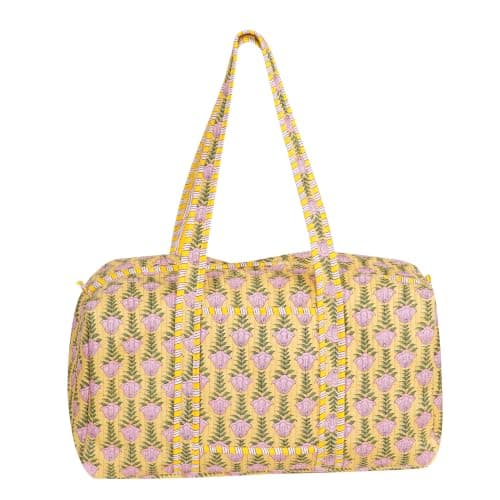 LKGSM Handmade Cotton Quilted Weekender Bag, Floral Indian Print Duffle, Bohemian Overnight Travel Tote for Women, Large Carry-on Luggage, Floral Gym Bag, K, 20x10x10 inches, New Design
