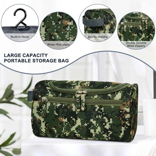 PNEUICALLY Hanging Toiletry Bag for Women and Men Traveling Makeup Large Capacity Cosmetics Portable Dopp Kit Storage Organizer Bag with Hanging Hook for Toiletries Brushes Shaving Tools, Camo Mosaic, — view 3