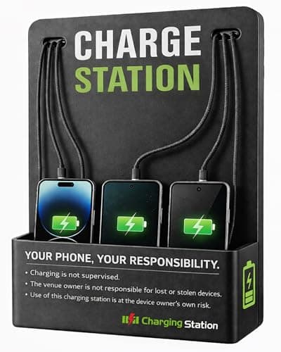Commercial Wall Mounted Cell Phone Charging Station with 6 Charging Cables