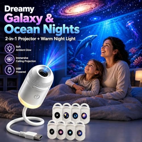 LMIX Galaxy Projector Night Light, 2-in-1 Holographic Star 5d Projector Plug and Play hd Star Smart Ceiling Projectors Lamp 360° Space Starry Sky USB Projection (with 6 Films) — view 5