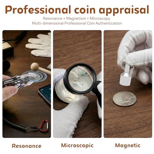 Pocket Pinger Coin Tester, Silver Gold Testing Kit,Portable Gold and Silver Changes Resonance Testing Tool with Hammer and Magnifying Glass for Collectors — view 4