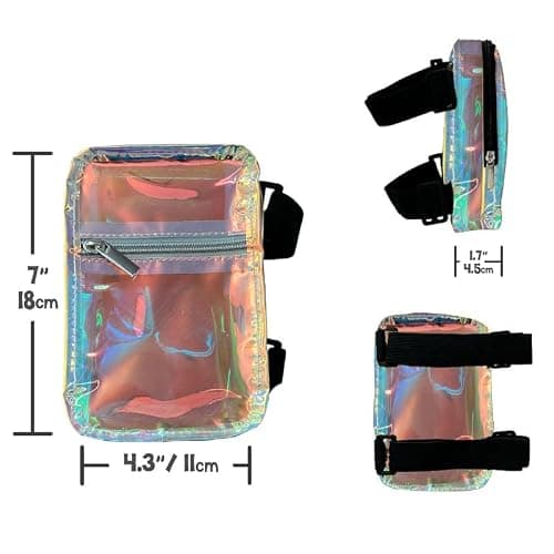 Holographic Thigh Bag | Leg Harness for Women | Outdoor Waist Pouch | Carnival Hiking Travel Fanny Pack with Adjustable Straps, Iridescent, One Size, Regular Thigh Bag — view 2