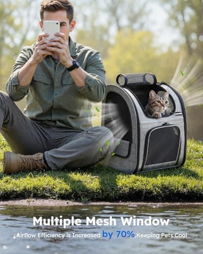 pecute Cat Backpack Dog Backpack, Breathable Dog Rucksack, Grey,L — view 6