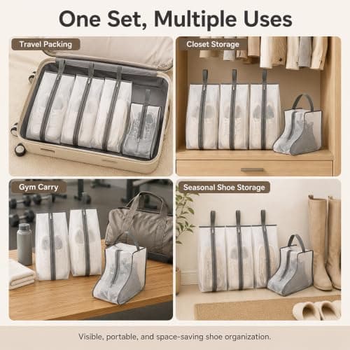 4-Piece Shoe Storage Bag Set for Travel, Trainers and Ankle Boots — view 6