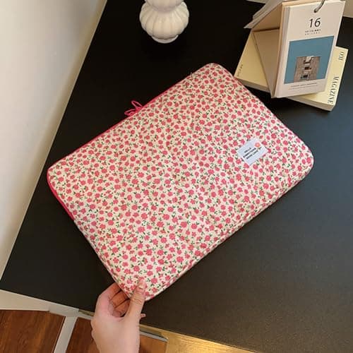 jingyuKJ Puffy Laptop Sleeve Case Floral Laptop Bag Portable Quilted Carrying Case Computer Cover Compatible with 11/13/15" Notebook — view 2
