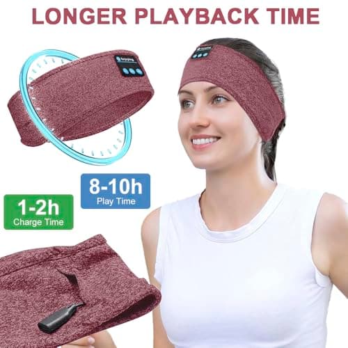 Sleep Mask Headphones Bluetooth Headband for Men & Women - Eye Mask for Travel, Nap, Meditation, Relaxation (Red) — view 5